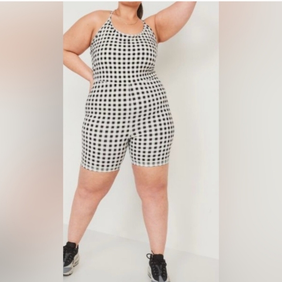 Old Navy Active PowerChill Gingham Romper Jumpsuit size 3X black active wear - Picture 1 of 8